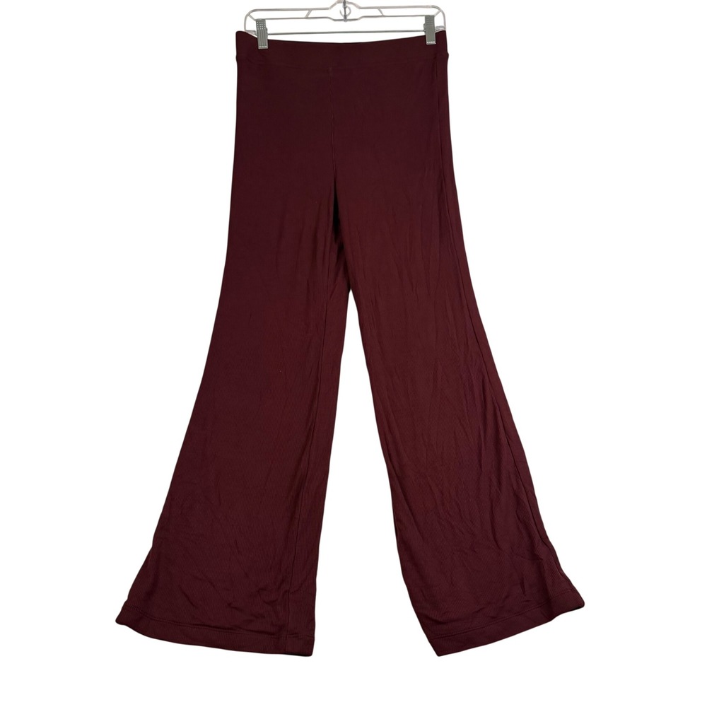 Banana Republic womens Burgundy Ribbed Knit Wide Leg Pants High Rise Small Z776